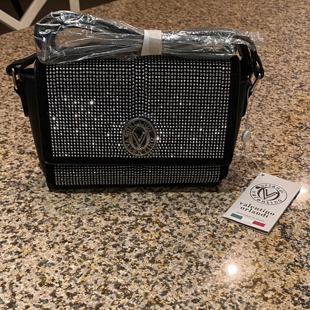 Valentino by Orlandi Valentino Black and Silver Studded Crossbody Bag